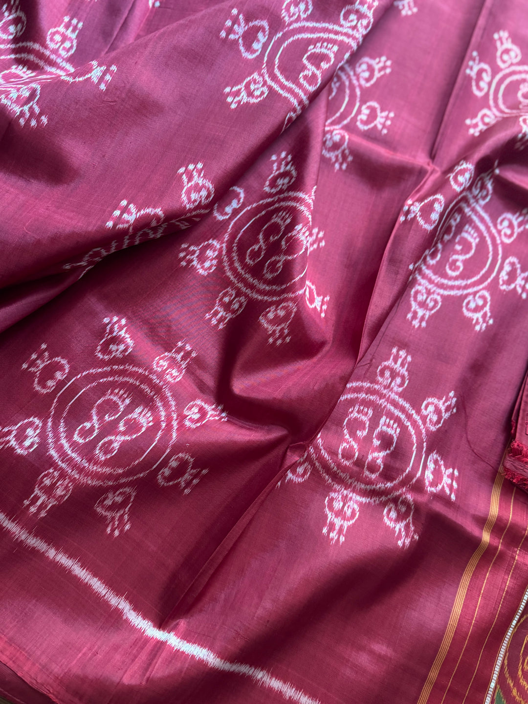 Fainted Maroon color Laxmi Pada contemporary ikat pure silk saree| Odisha Weaves