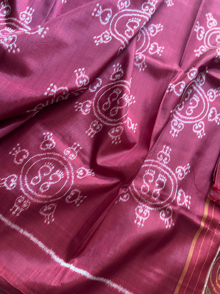 Fainted Maroon color Laxmi Pada contemporary ikat pure silk saree| Odisha Weaves