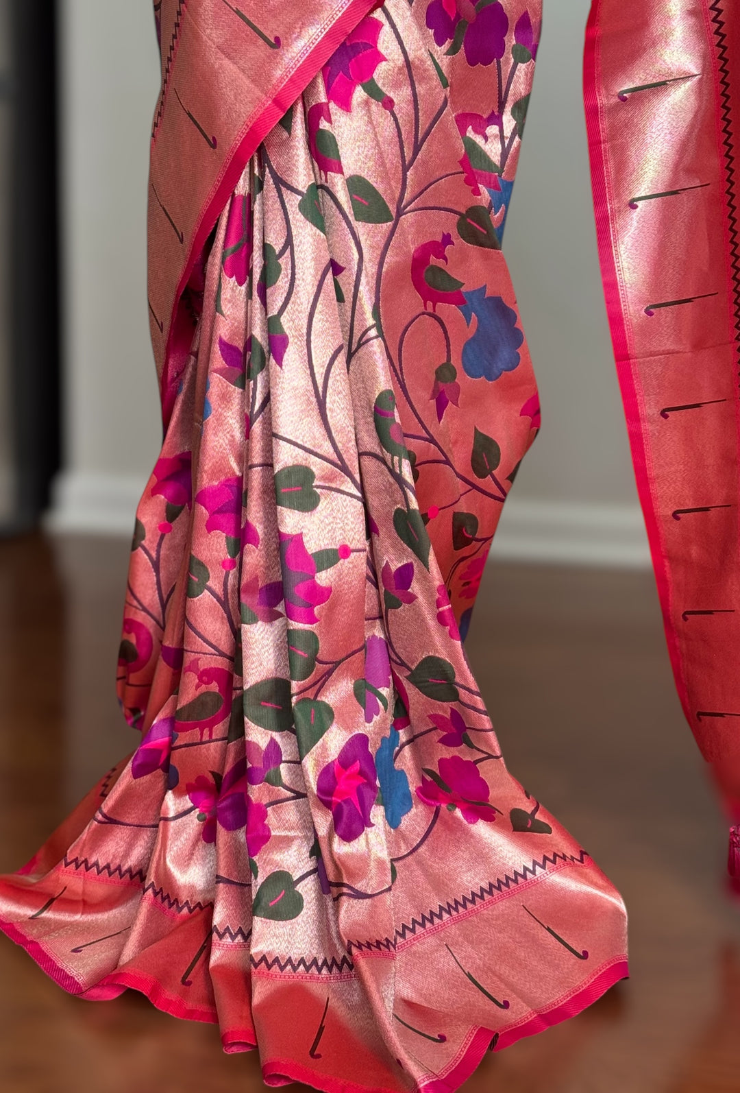 Pink color paithani inspired brocade saree with stitched blouse| Value Vogue