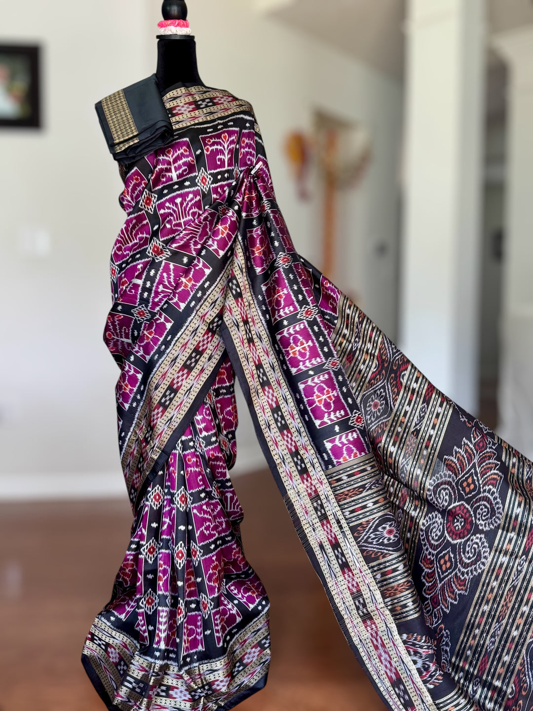 Handwoven Pure Silk ikat Khandua Saree Magenta|Mishrita |Odisha Weaves