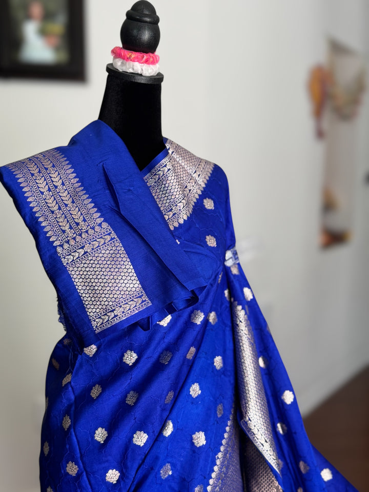 Royal Blue color Banarasi Semi Mashru Silk Saree Saree|Value Vogue