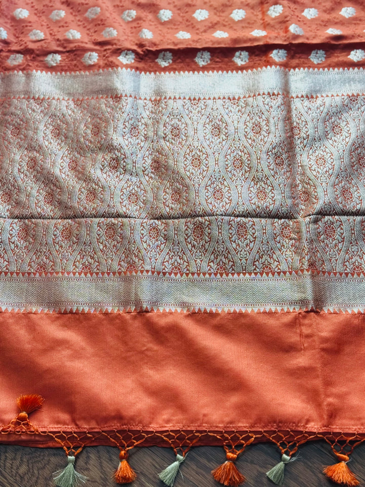 Banarasi Semi Mashru Silk Orange color Saree|Value Vogue