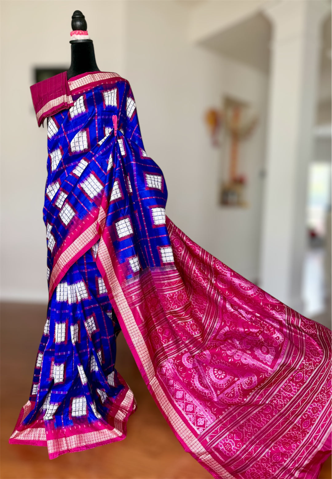 Handwoven Royal Blue Aswini Sambalpuri Double ikat pure silk saree|Odisha Weaves|