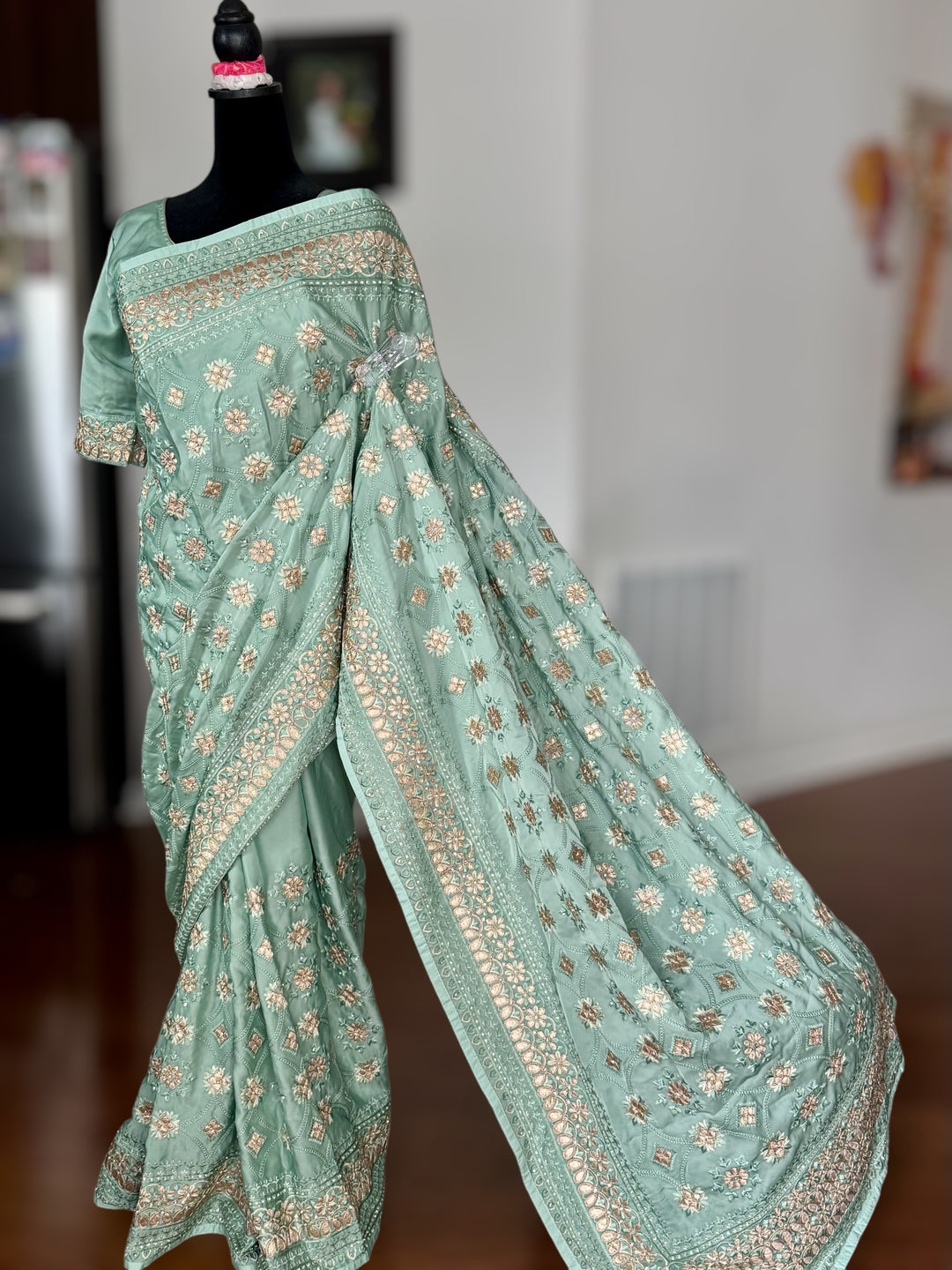 Sage Green Color gota and embroidery work designer satin crep silk saree|Party Wear Saree|PPS