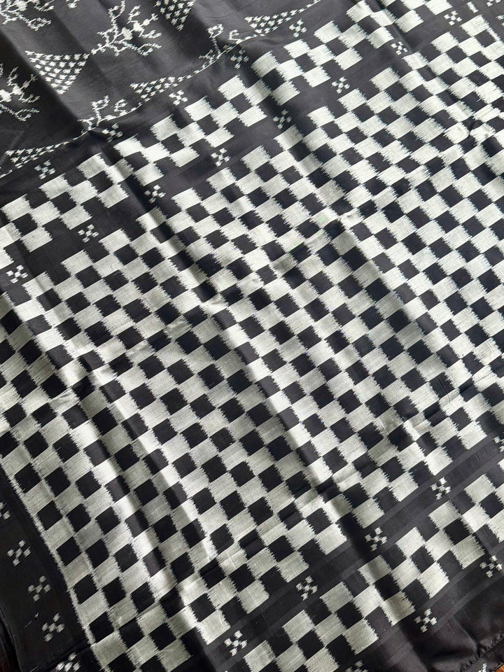 Handwoven Black contemporary ikat Silk Saree from Odisha|Mishrita