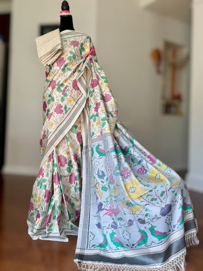 White color single ikat patan Patola pure silk saree| Sweta