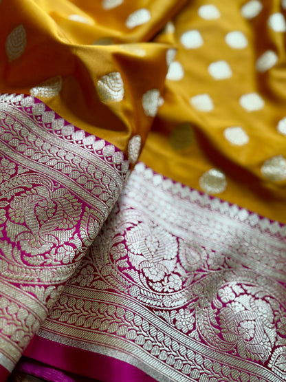 Orange Handloom Banarasi Silk Saree With Stitched Blouse