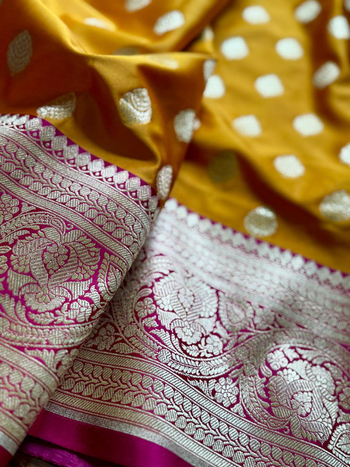 Orange Handloom Banarasi Silk Saree With Stitched Blouse