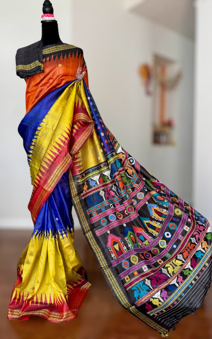 Gopalpur Handwoven Tussar Silk Saree with Dolabedi Pallu - Traditional Indian Saree|Odisha weaves