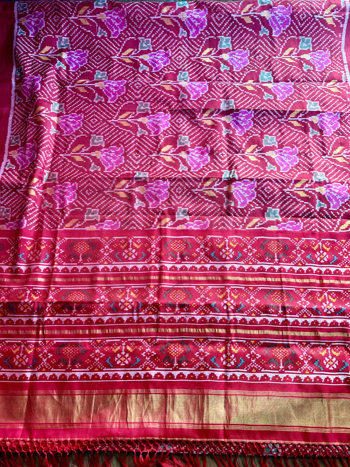 Red color semi (double) ikat patan Patola pure silk saree