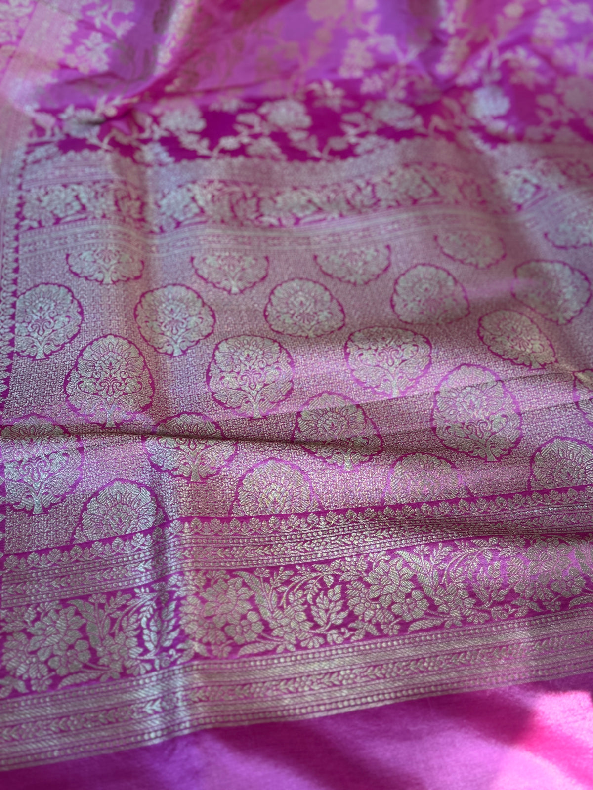 Pink Banarasi handwoven pure silk with floral jaal work