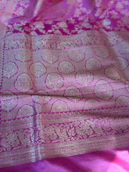 Pink Banarasi handwoven pure silk with floral jaal work