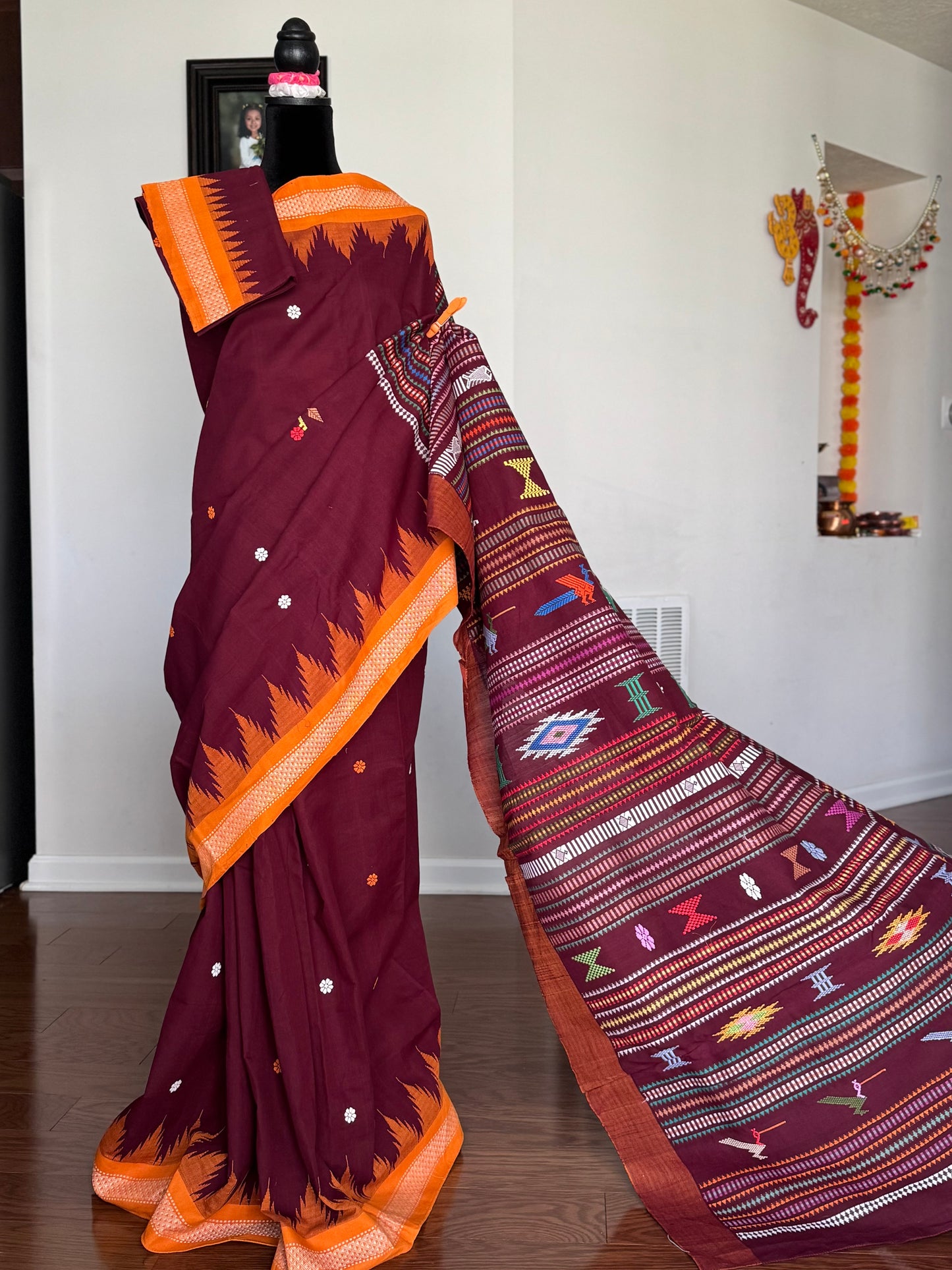Maroon Original Ganjam Bomkai Cotton Saree from Odisha Weaves