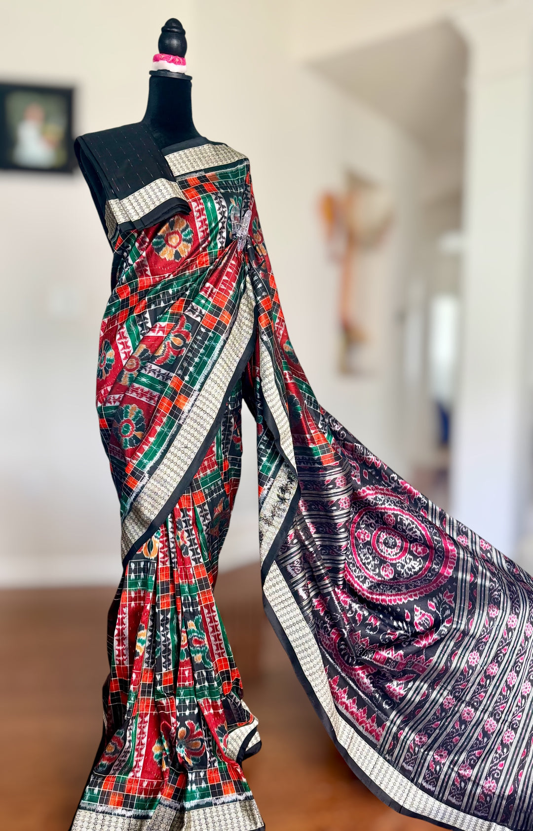 Handwoven Utkal Laxmi Sambalpuri ikat pure silk saree, orange pasapali in body|Odisha Weaves