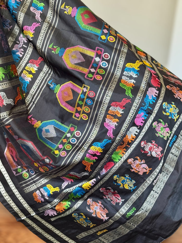 Gorgeous Light Aqua green Nandighosa pure silk saree from Odisha Weaves| Bomkai|