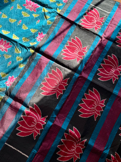 Lotus theme handwoven ikat pure silk saree|Odisha Weaves|Contemporary Ikat|