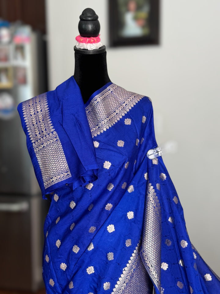 Royal Blue color Banarasi Semi Mashru Silk Saree Saree|Value Vogue