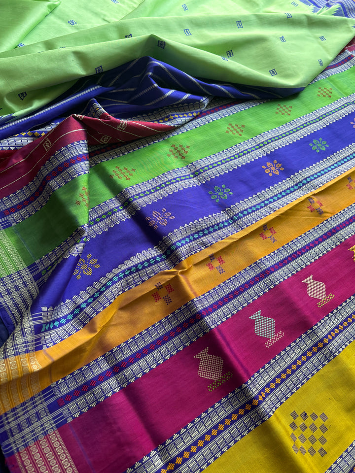 Light Green Berhampuri double pallu pure silk saree from Odisha weaves