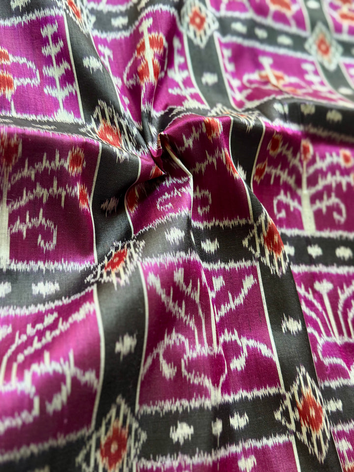 Handwoven Pure Silk ikat Khandua Saree Magenta|Mishrita |Odisha Weaves