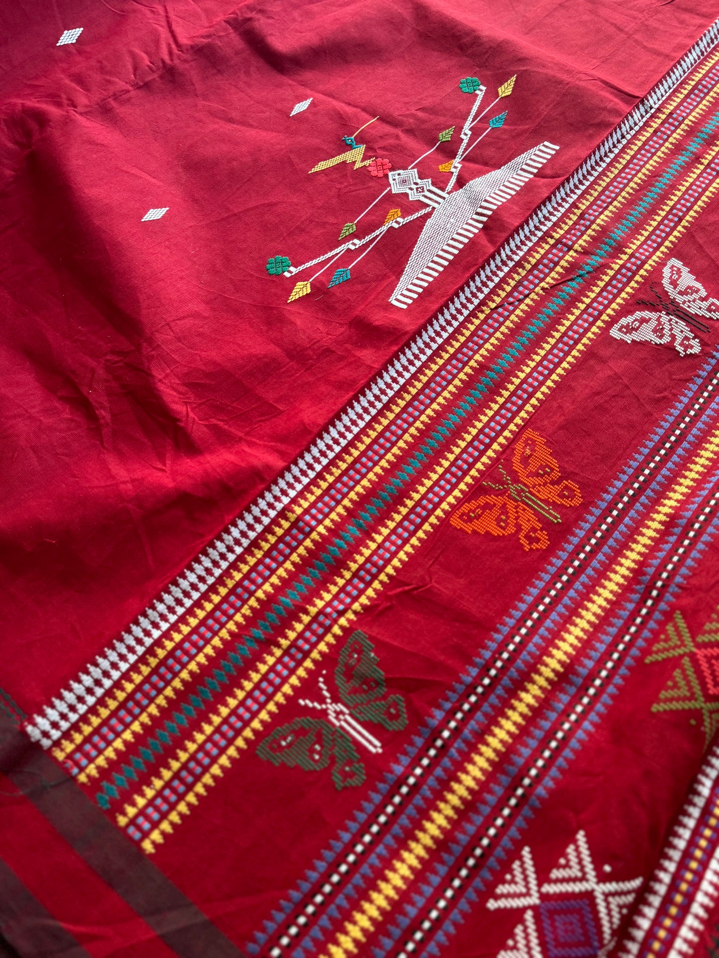 Maroon-ish Red Original Ganjam Bomkai Cotton Saree from Odisha Weaves