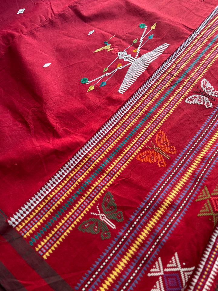 Maroon-ish Red Original Ganjam Bomkai Cotton Saree from Odisha Weaves