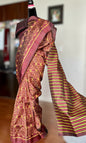 Brown Contemporary Pure silk ikat saree from Odisha weaves