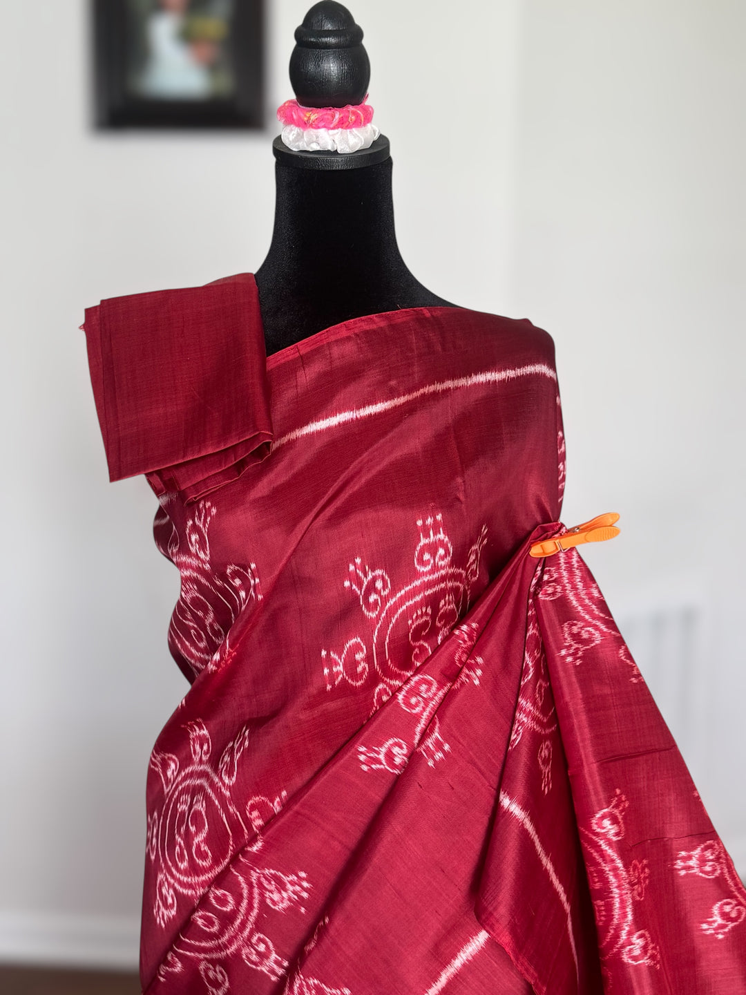 Fainted Maroon color Laxmi Pada contemporary ikat pure silk saree| Odisha Weaves
