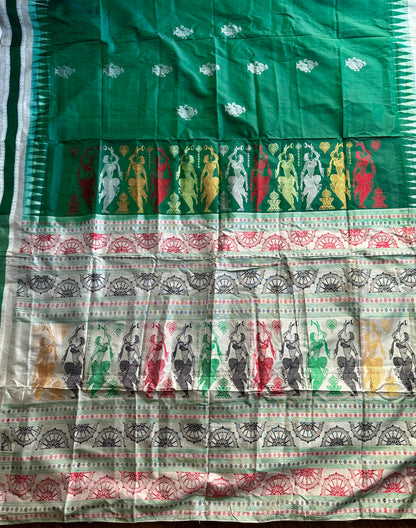 Green Dancer theme Master woven Bomkai Puresilk Sare