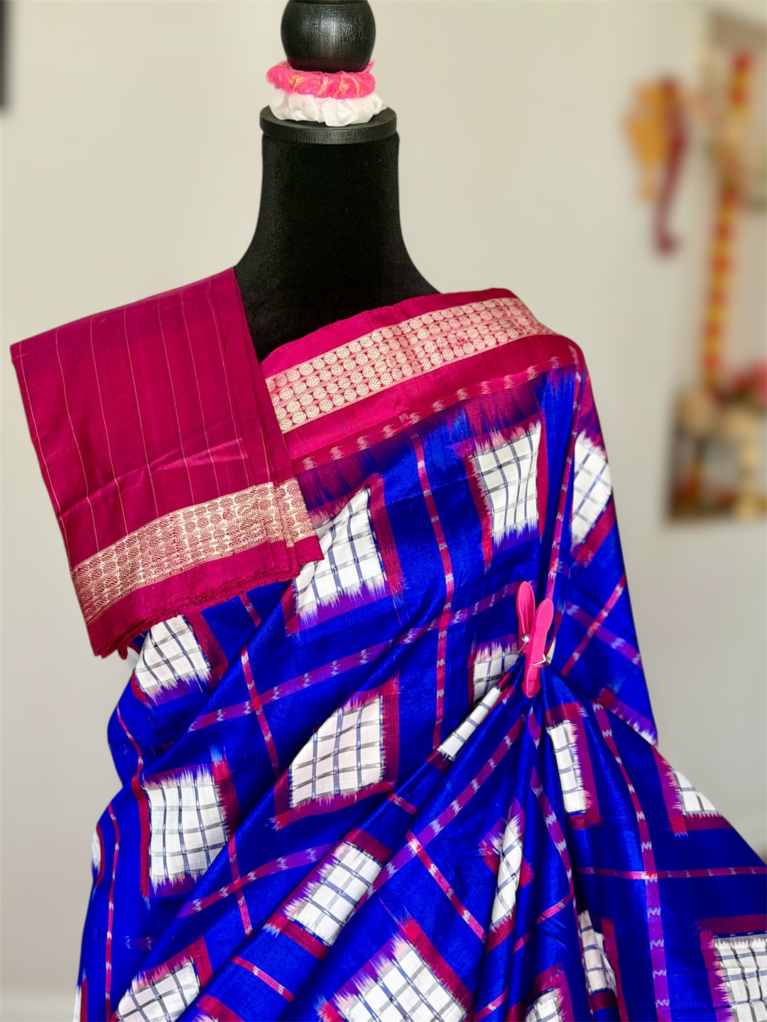Handwoven Royal Blue Aswini Sambalpuri Double ikat pure silk saree|Odisha Weaves|