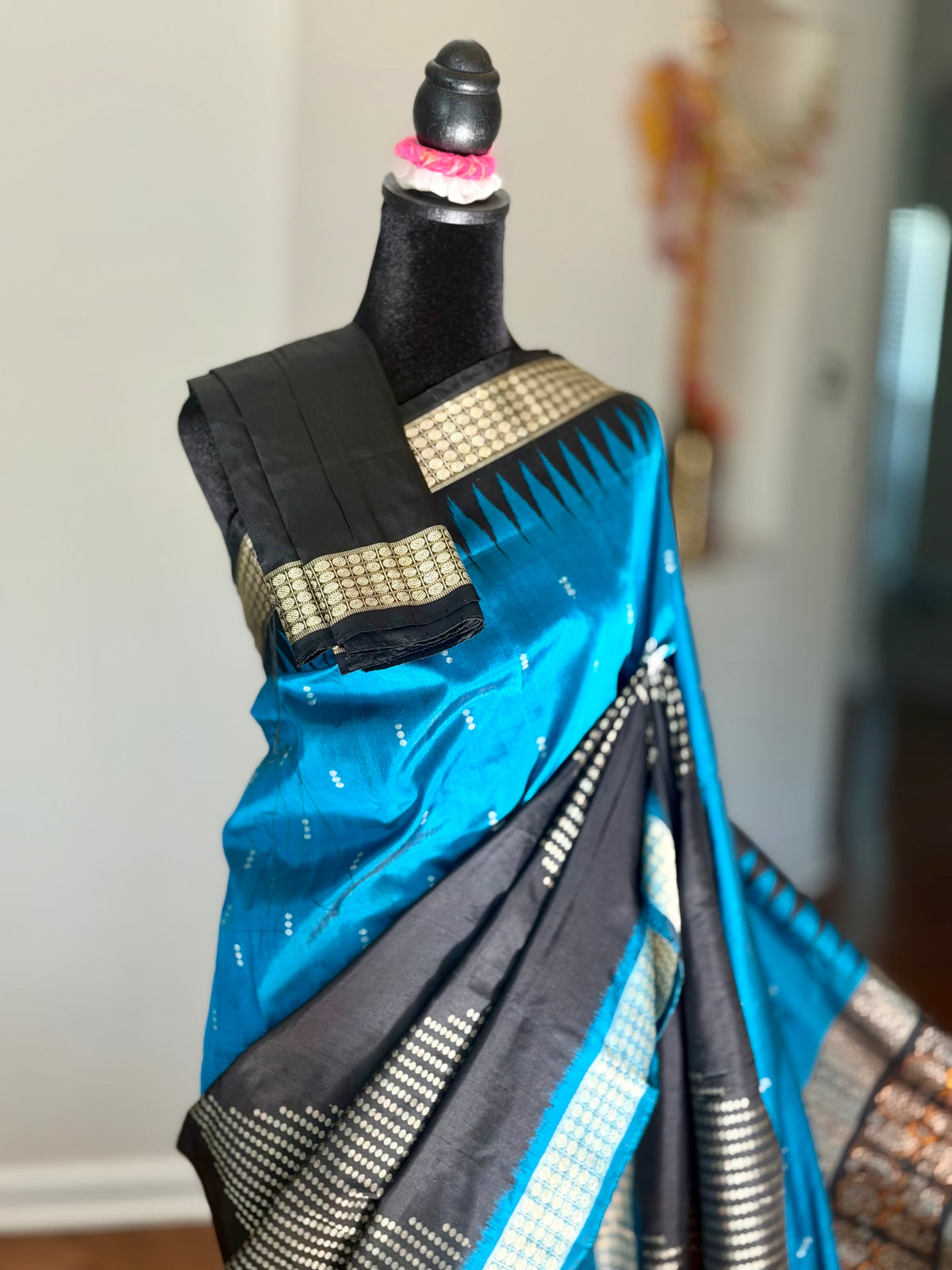 Beautiful Black and blue Handwoven Bomkai Pure Silk Saree –  from Odisha Weaves