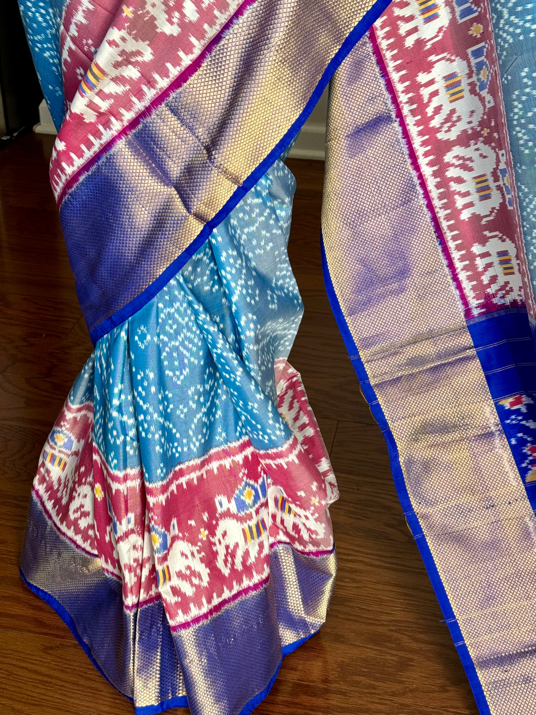 Ice blue Pochampally ikat pure silk saree