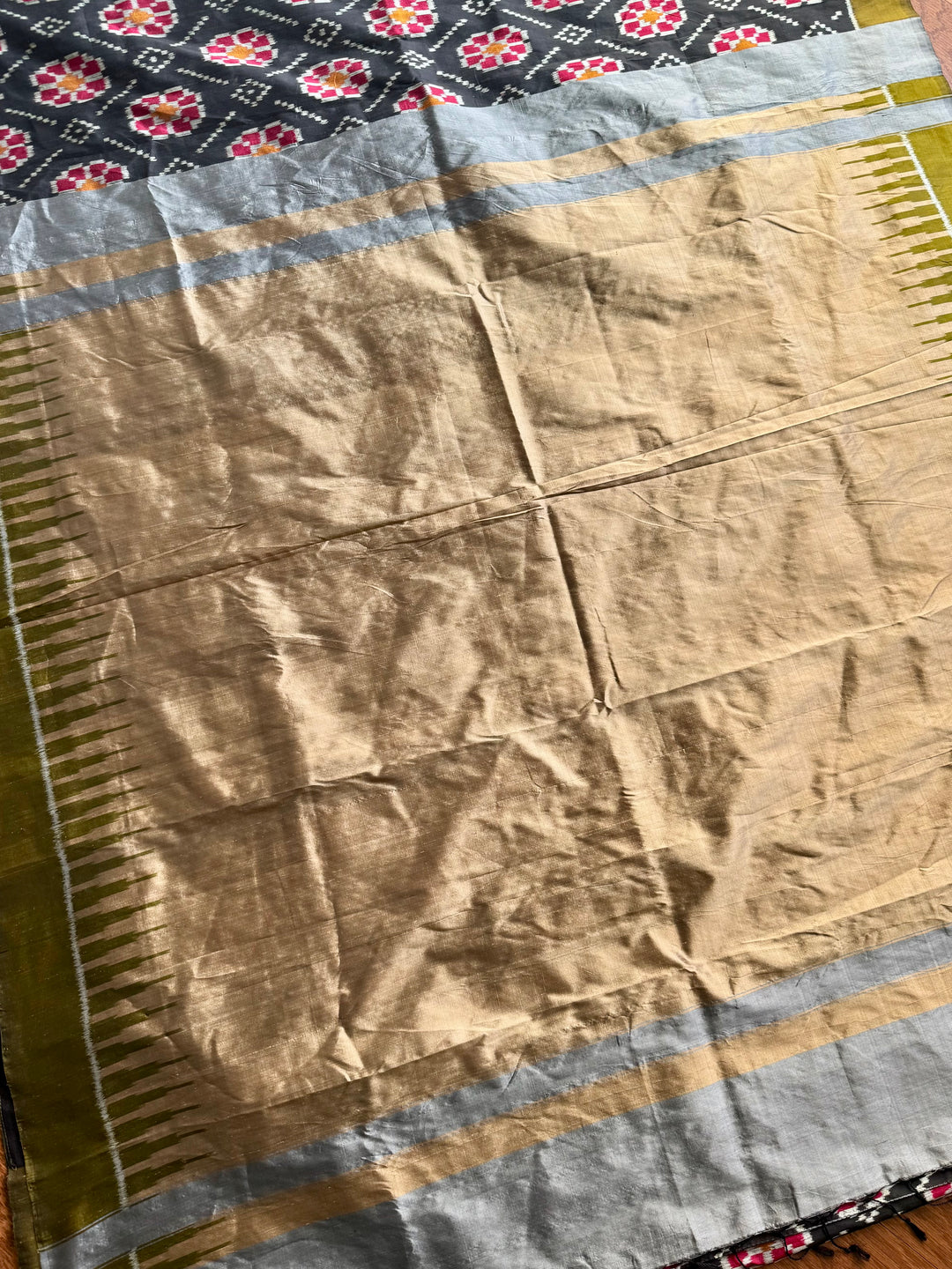 Black color handwoven ikat pure silk saree with Baghambari motif|Odisha Weaves|Contemporary Ikat|