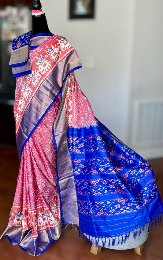 Shot pink Pochampally ikat pure silk saree