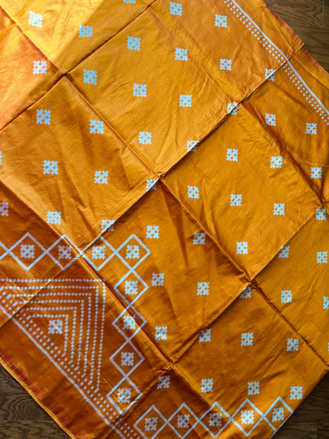 Orange color handwoven ikat pure silk saree|Odisha Weaves|Contemporary Ikat|