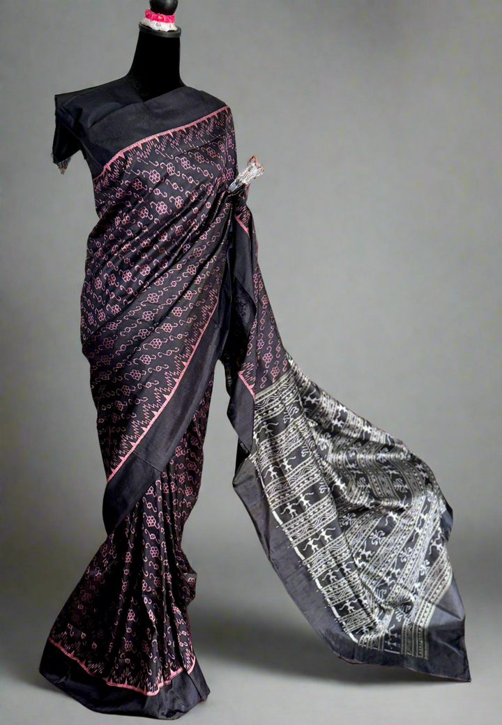 Masterweaved black Sambalpuri Ikat pure silk saree |Odisha Weaves
