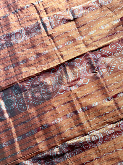 Black and rust red handwoven Sambalpuri pure Ikkat silk saree with tissue border and pallu | Odisha Weaves