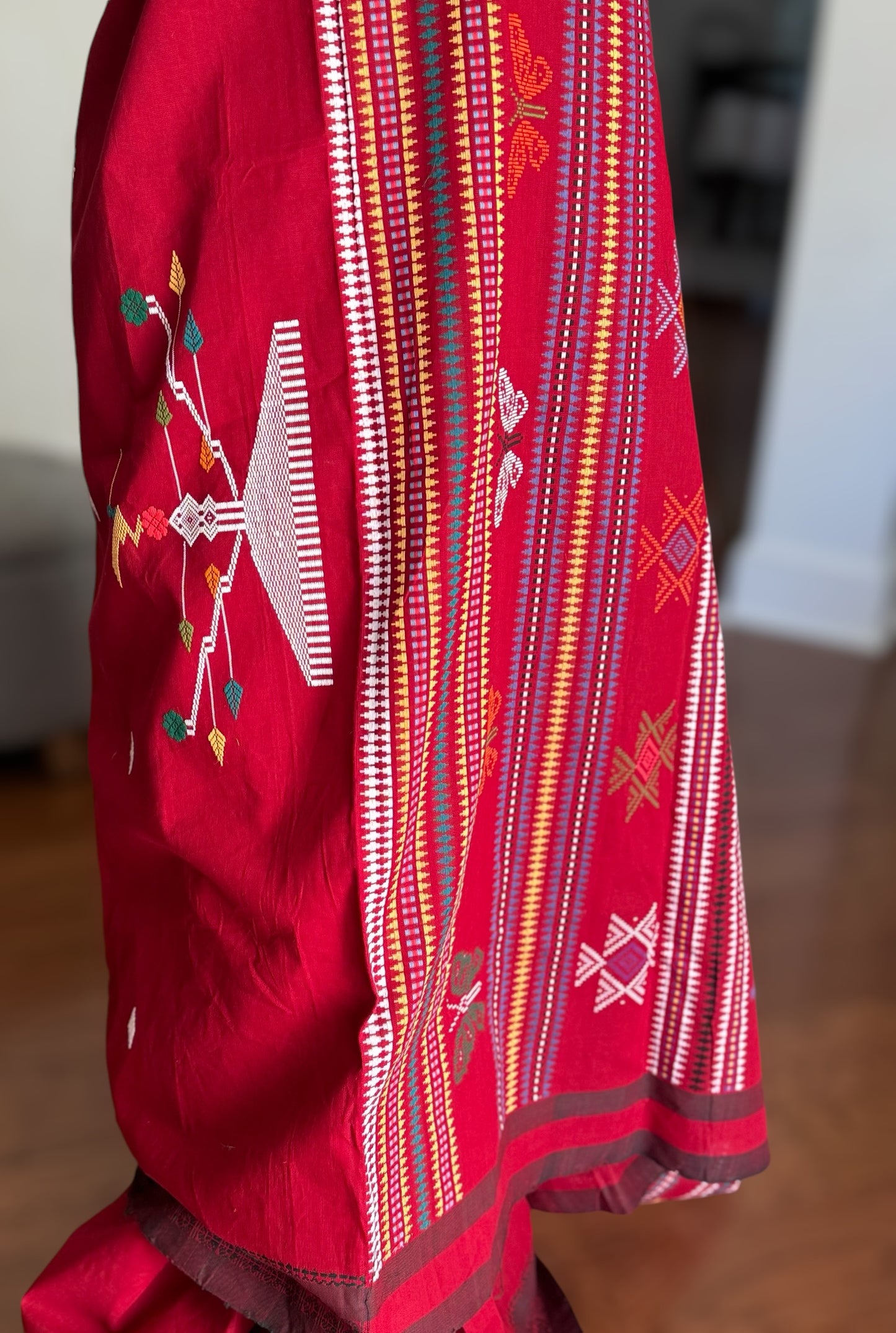 Maroon-ish Red Original Ganjam Bomkai Cotton Saree from Odisha Weaves