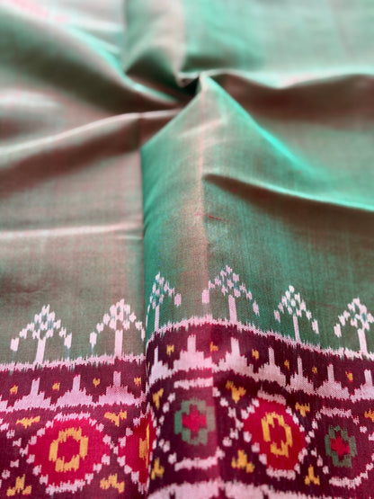 Shot Green with Red color combo Single ikat patan Patola pure silk saree