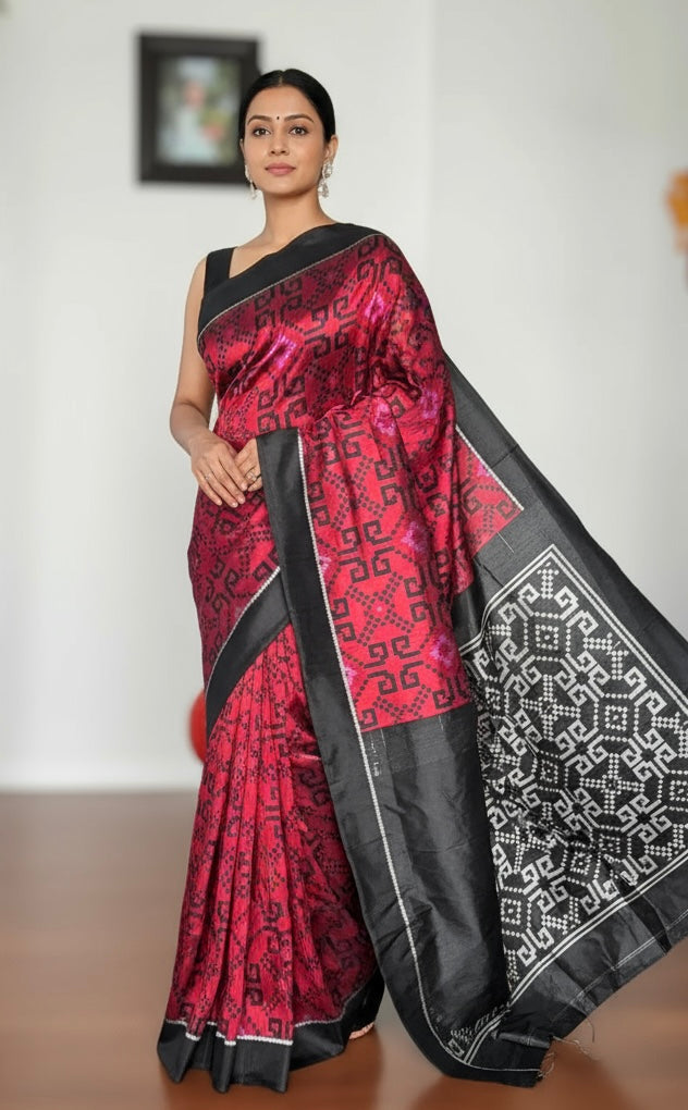Maroon-ish red contemporary ikat from Odisha Weaves