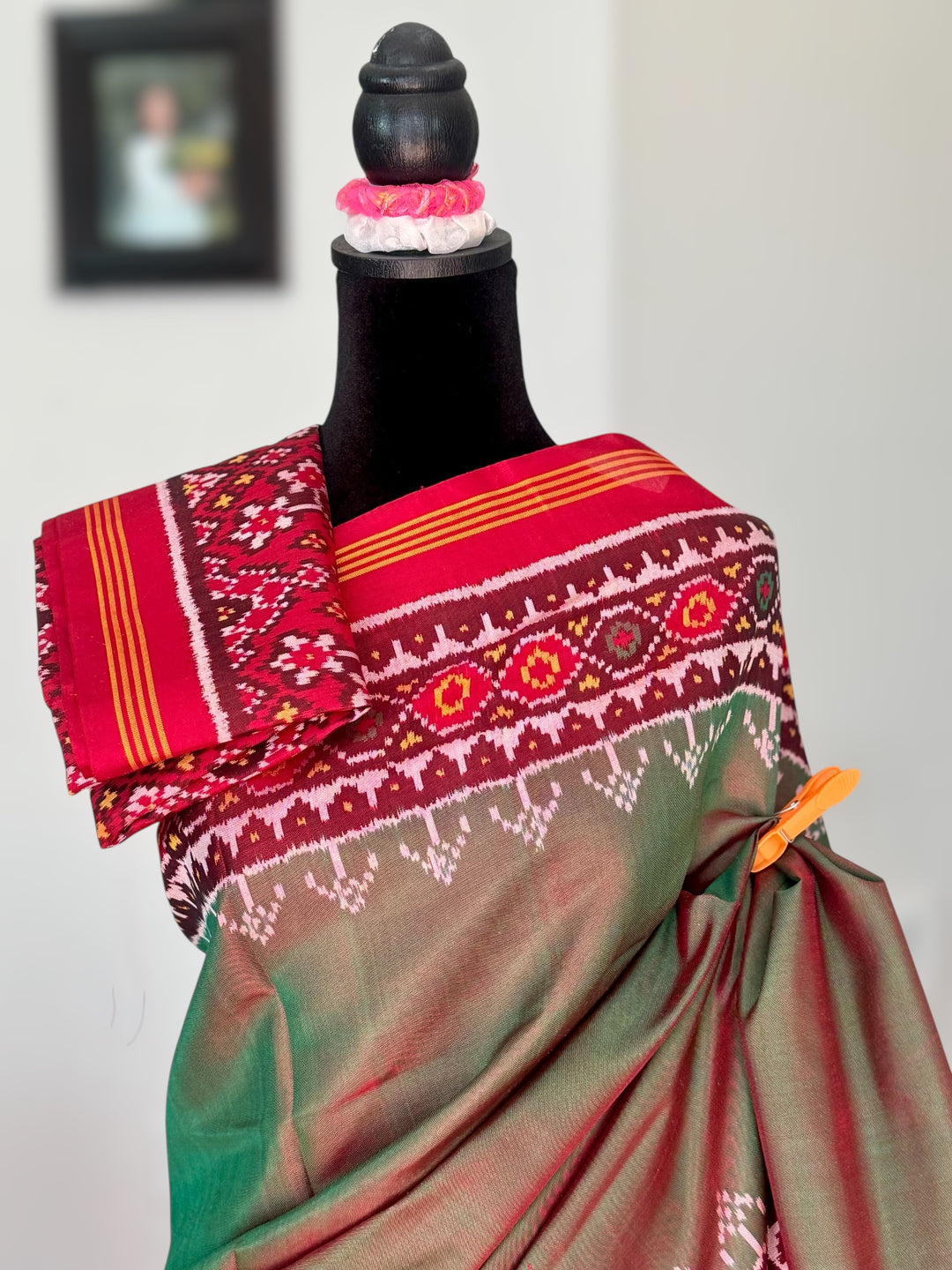 Shot Green with Red color combo semi (double) ikat patan Patola pure silk saree