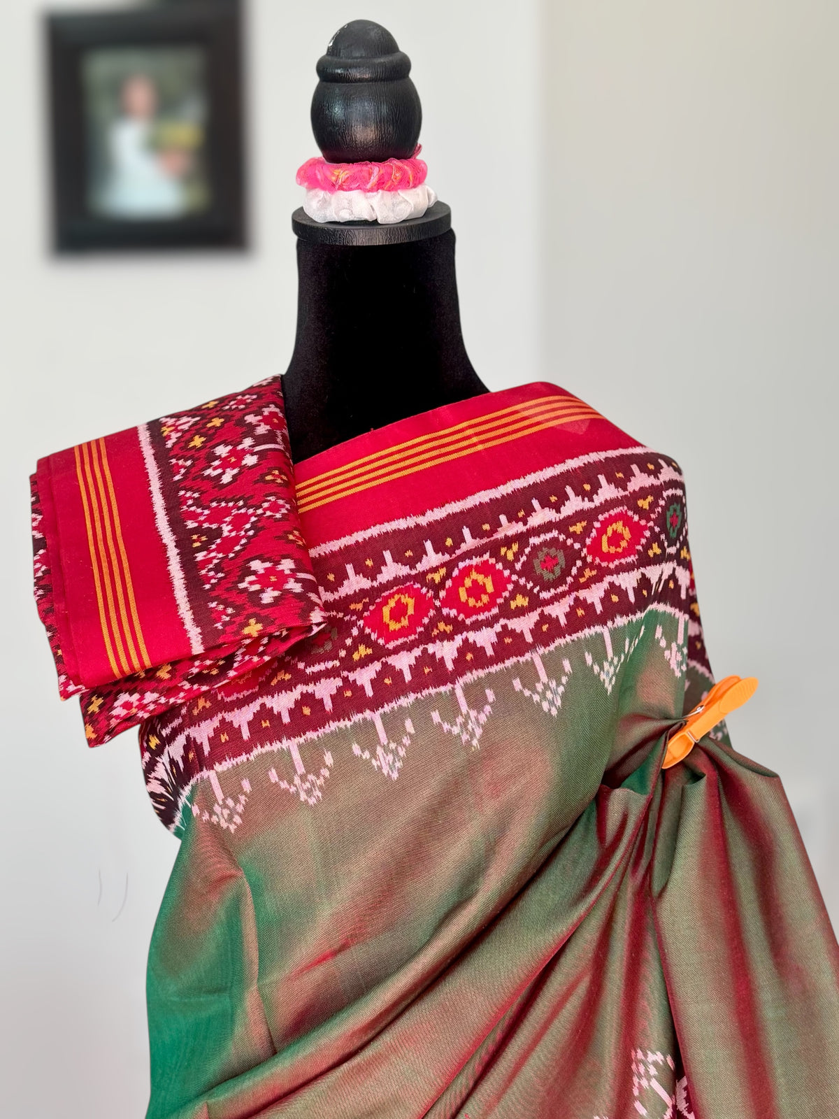 Shot Green with Red color combo Single ikat patan Patola pure silk saree