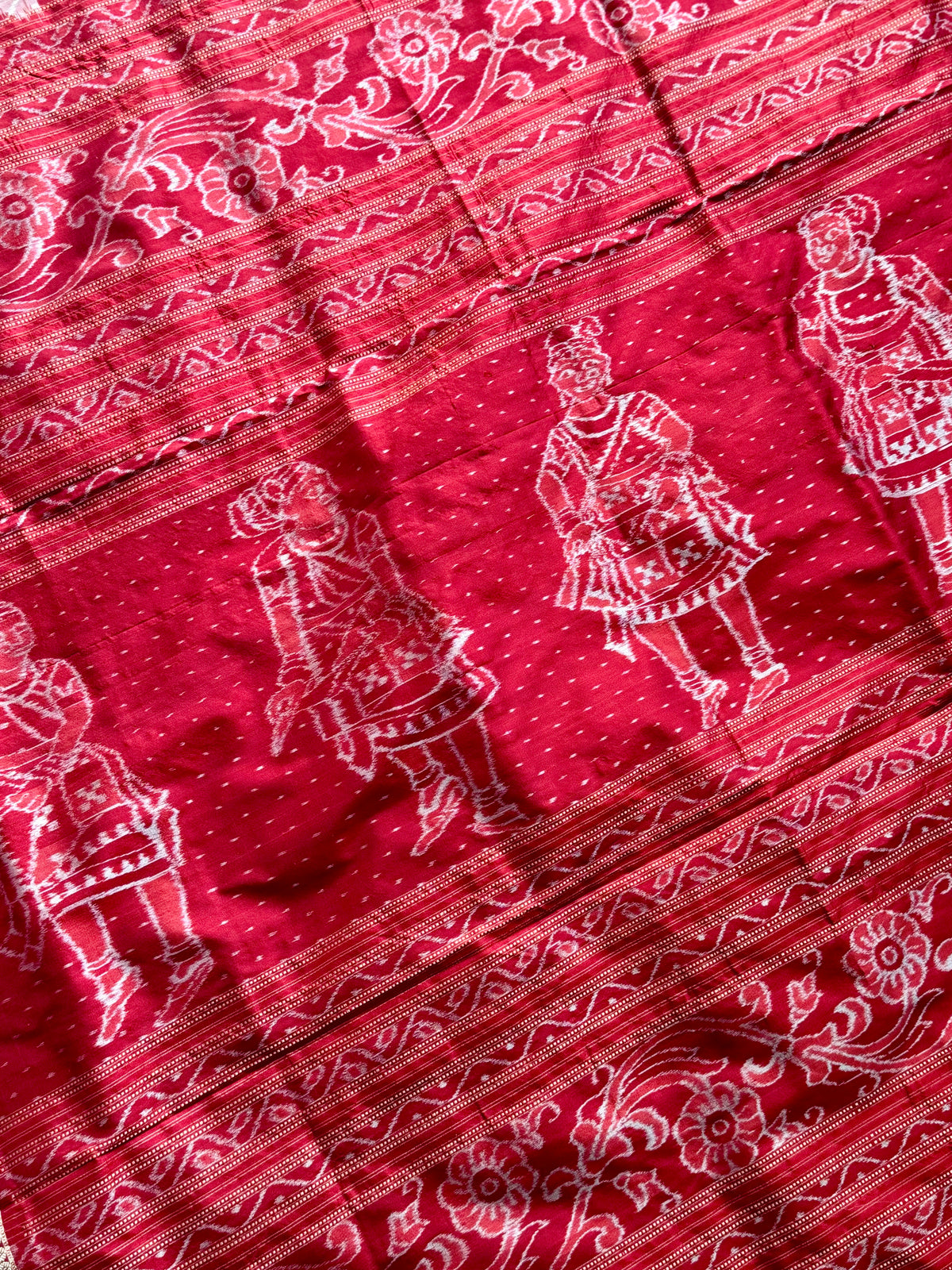 Ice-blue and red handwoven Sambalpuri pure Ikkat silk saree with pasapali border| Odisha Weaves