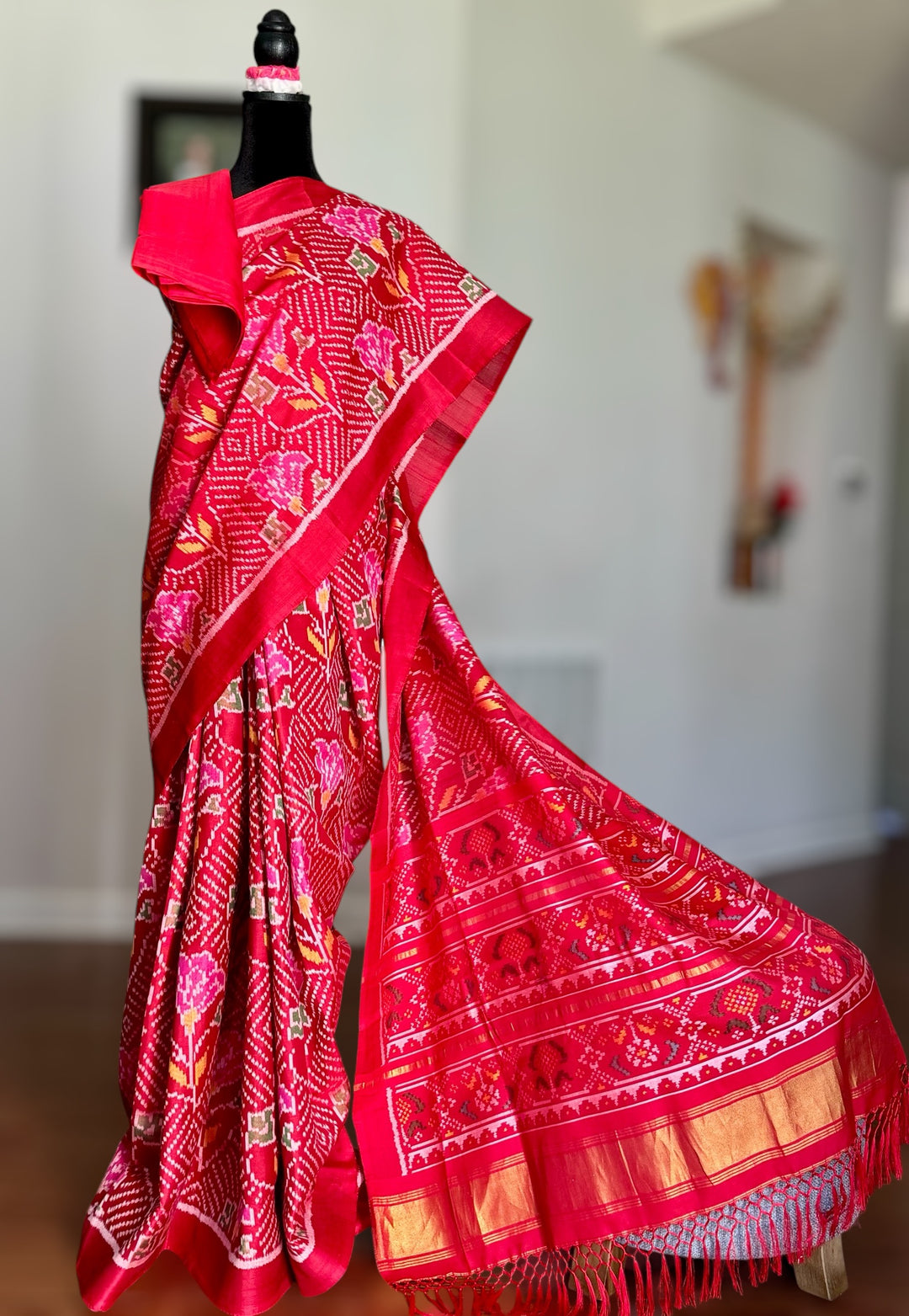 Red color semi (double) ikat patan Patola pure silk saree