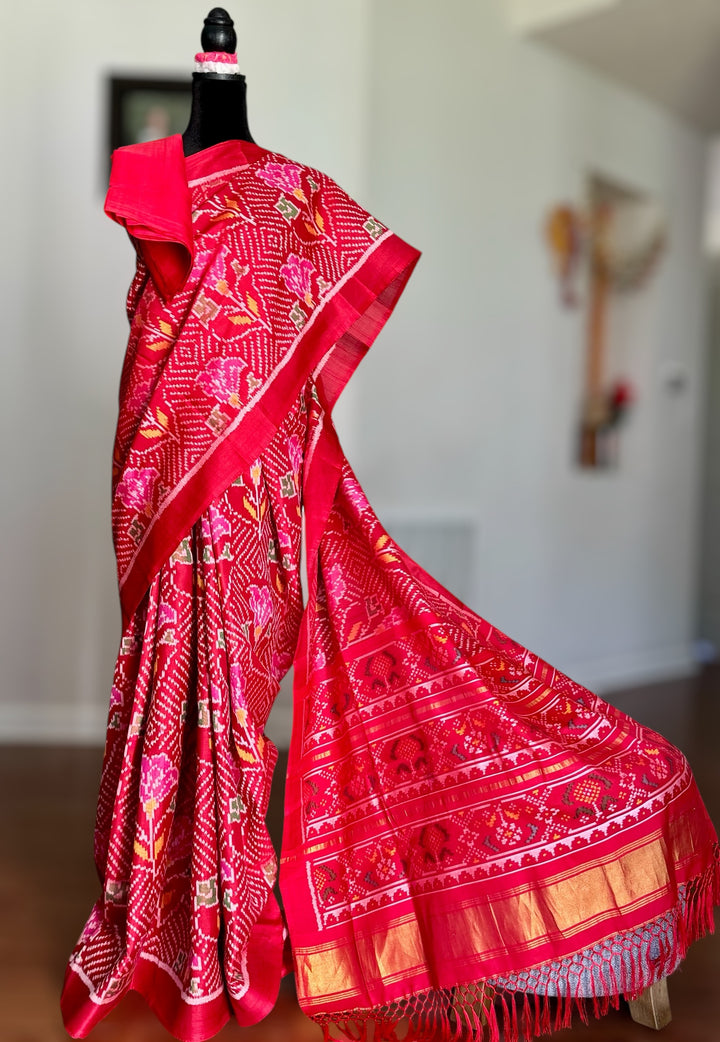 Red color semi (double) ikat patan Patola pure silk saree