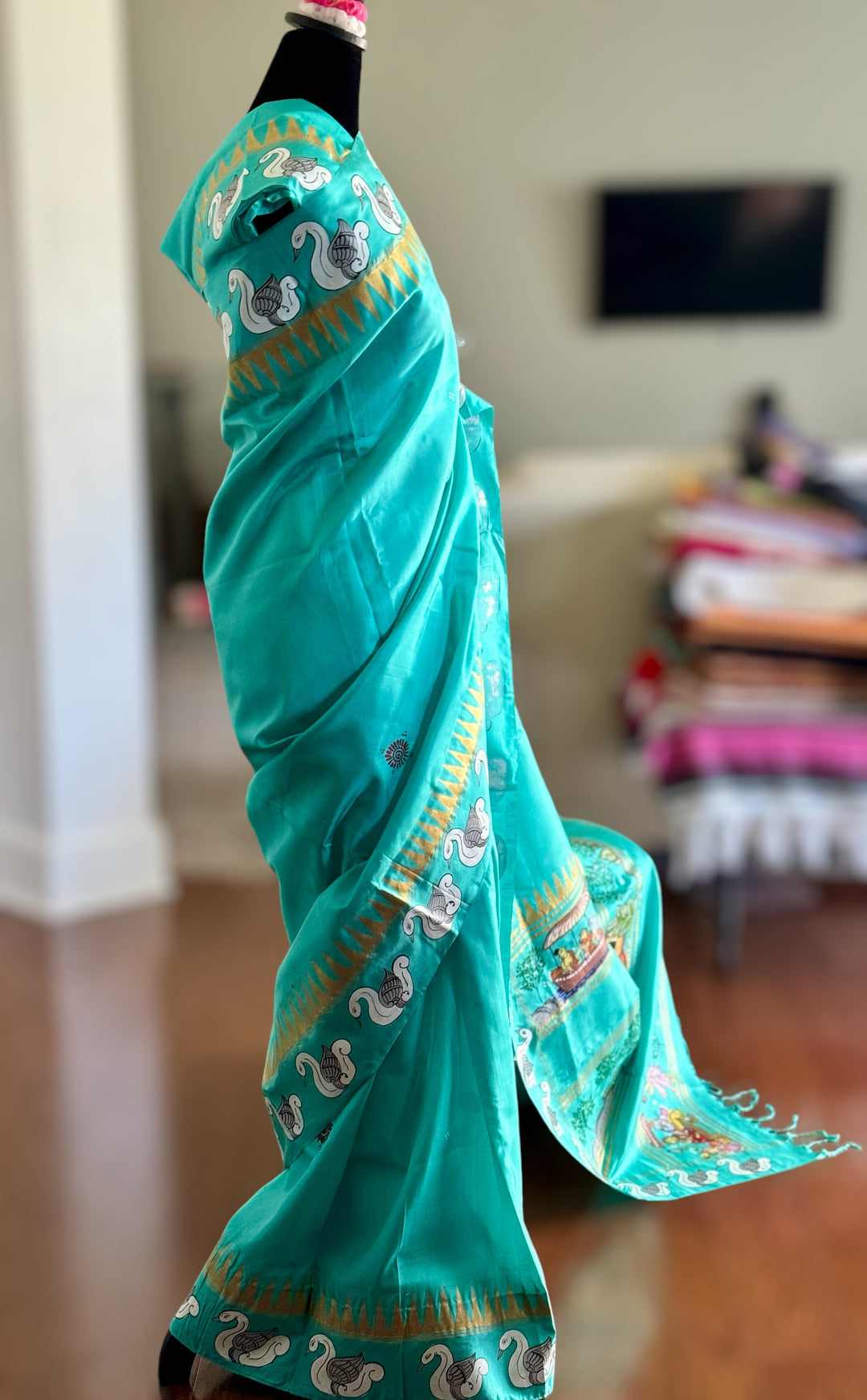 Ramayan theme Odisha Pattachitra on Kanjivaram soft silk saree