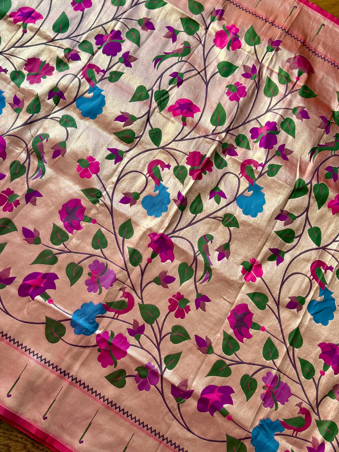 Pink color paithani inspired brocade saree with stitched blouse| Value Vogue