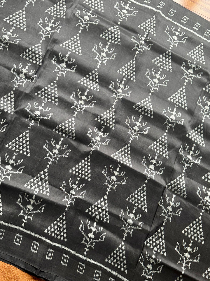 Handwoven Black contemporary ikat Silk Saree from Odisha|Mishrita