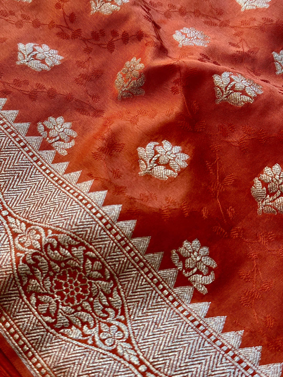 Banarasi Semi Mashru Silk Orange color Saree|Value Vogue