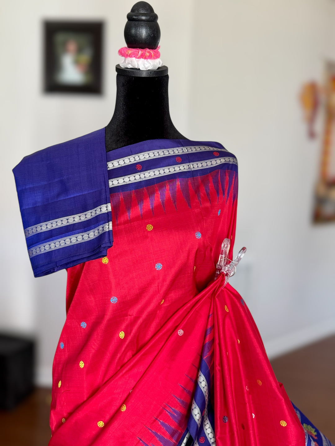 Gorgeous Red with Royal BlueNandighosa pure silk saree from Odisha Weaves| Bomkai|