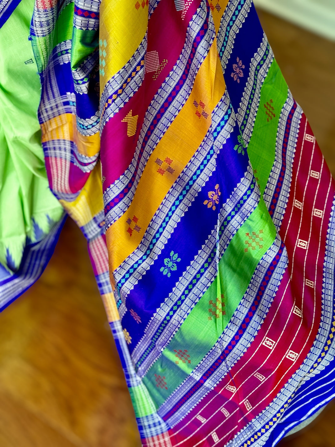 Light Green Berhampuri double pallu pure silk saree from Odisha weaves